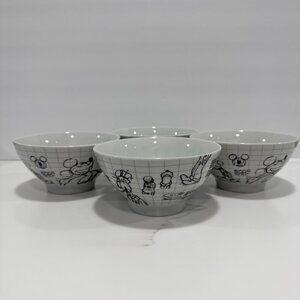4 PC Disney Sketchbook Drawing Mickey Goofy 5.5” Soup Cereal Noodle Bowl NEW